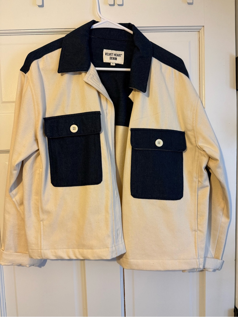 Velvet Heart Two-Tone Cream and Navy Jean Jacket